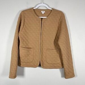 J Crew Quilted Cardigan Blazer Jacket Womens Medium Camel Tan Preppy Old Money